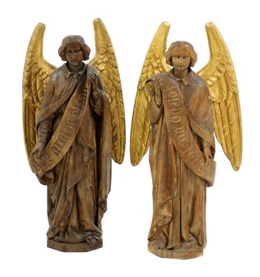 Lot 589 - A pair of carved wood angel figures