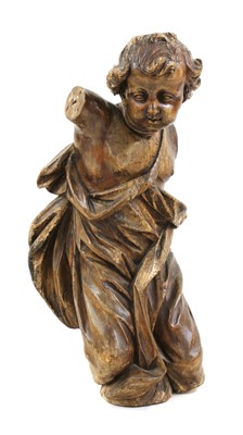 Lot 550 - A Flemish baroque carved wood kneeling putto