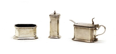 Lot 43 - A three piece silver cruet set