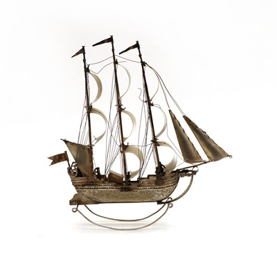 Lot 10 - A Dutch silver model of a tall ship