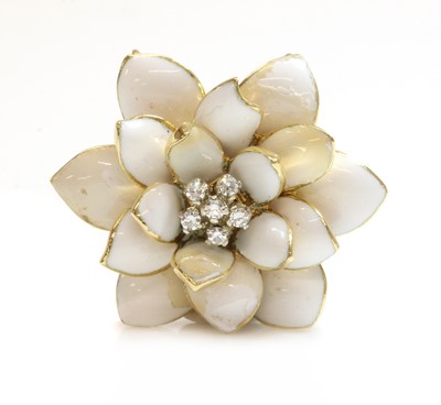 Lot 210 - A gold diamond and enamel flower head necklace centrepiece