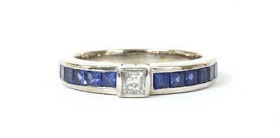 Lot 130 - An 18ct white gold diamond and sapphire ring, by Mappin & Webb