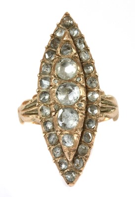 Lot 7 - An early 20th century gold navette shaped diamond cluster ring