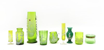 Lot 117 - A collection of green 'Mary Gregory' glass items