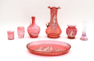 Lot 70 - A collection of ruby glass 'Mary Gregory' items