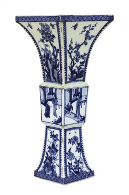 Lot 10 - A Chinese blue and white 'erotic' gu vase