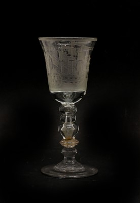 Lot 166 - An 18th Century Dutch ale glass depicting a man-of-war ship