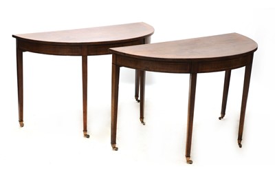 Lot 305 - A pair of George III mahogany and line inlaid demi-lune side tables