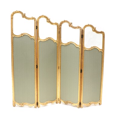 Lot 242 - A French Louis XV-style giltwood and glass folding screen