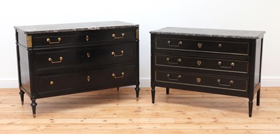 Lot 408 - Two similar French Louis XVI ebonised commodes