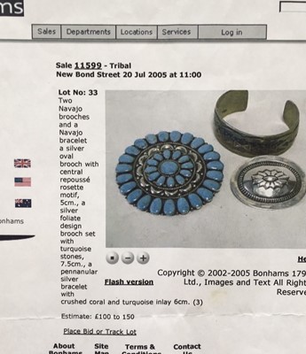 Lot 39 - A Navajo silver turquoise brooch