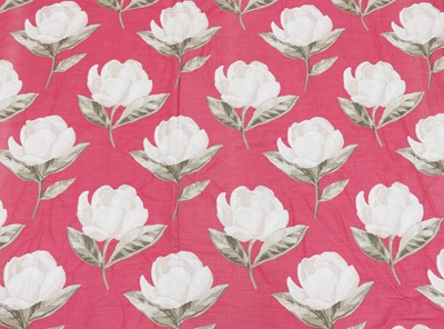 Lot 110 - A pair of pink floral interlined curtains