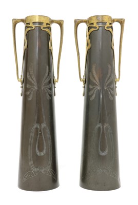 Lot 13 - A pair of secessionist copper twin-handled vases