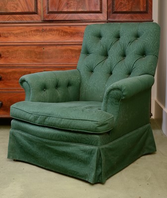 Lot 418 - A green button upholstered armchair