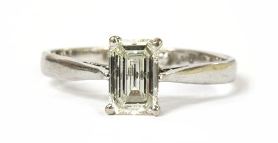 Lot 1195 - An 18ct white gold single stone emerald cut diamond ring