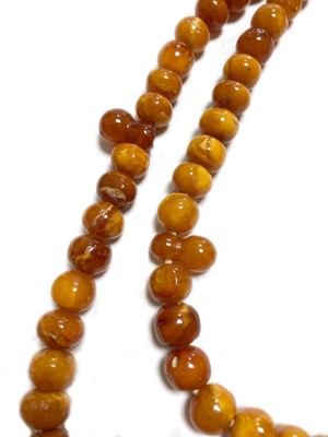 Lot 27 - A single row slightly graduated butterscotch amber prayer bead necklace