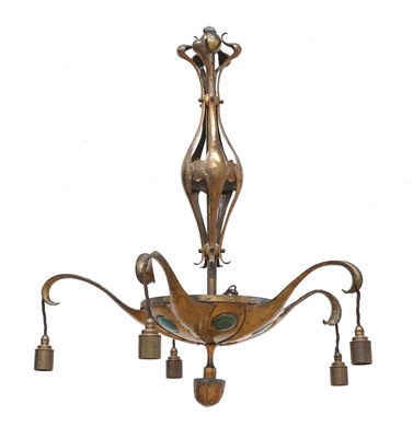 Lot 37 - An Arts and Crafts copper five-branch electrolier
