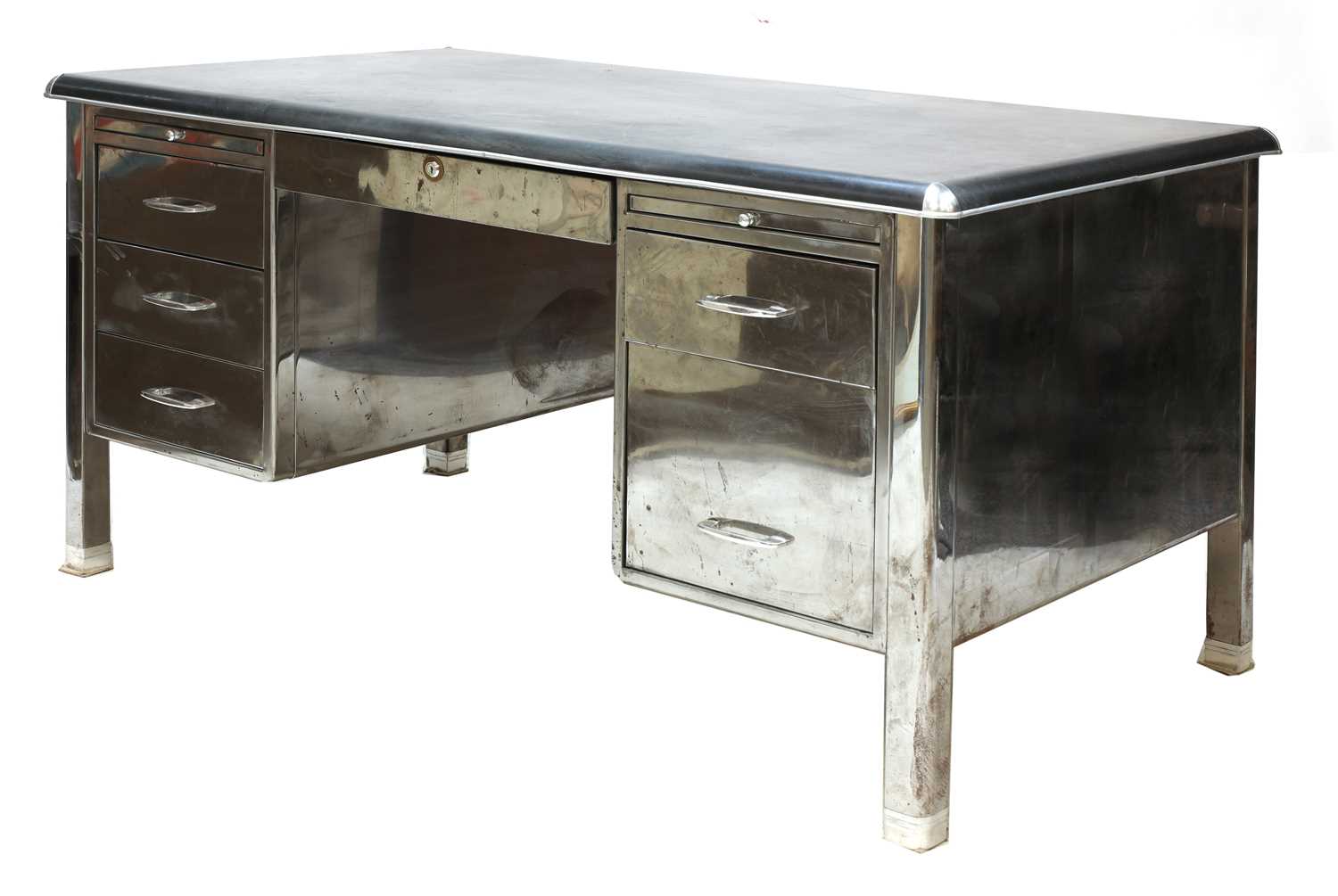 Lot 153 - A polished steel desk