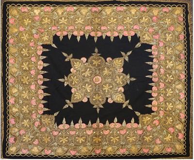 Lot 92 - Two near pair Persian embroidered wall hangings