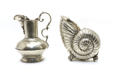 Lot 88 - A large silver plated vase in the form of a nautilus shell