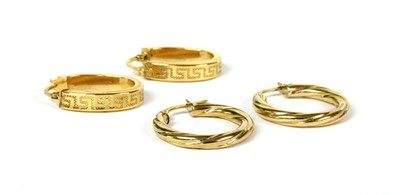 Lot 86 - A pair of gold oval hollow hoop earrings