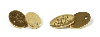 Lot 241 - A pair of 9ct gold diamond set chain link cufflinks