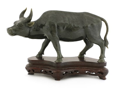 Lot 97 - A Chinese jade buffalo