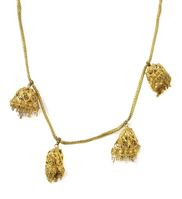 Lot 265 - Four gold filigree drops