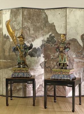 Lot 77 - A pair of Chinese cloisonné attendant figures