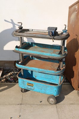 Lot 355 - An industrial three tier metal tool station