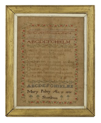 Lot 524 - A George III alphanumeric needlework sampler