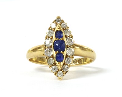 Lot 9 - An Edwardian 18ct gold sapphire and diamond marquise cluster ring