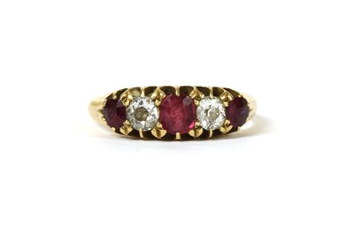 Lot 8 - A Victorian 18ct gold ruby and diamond five stone ring