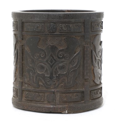 Lot 165 - A Chinese wood brush pot