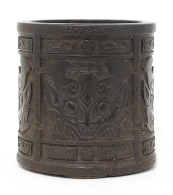 Lot 165 - A Chinese wood brush pot