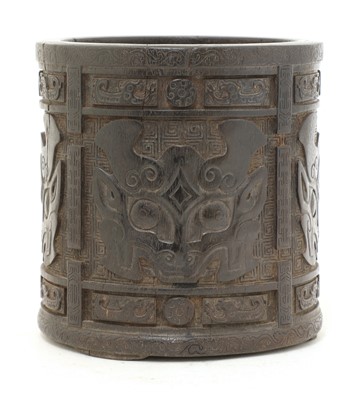 Lot 165 - A Chinese wood brush pot