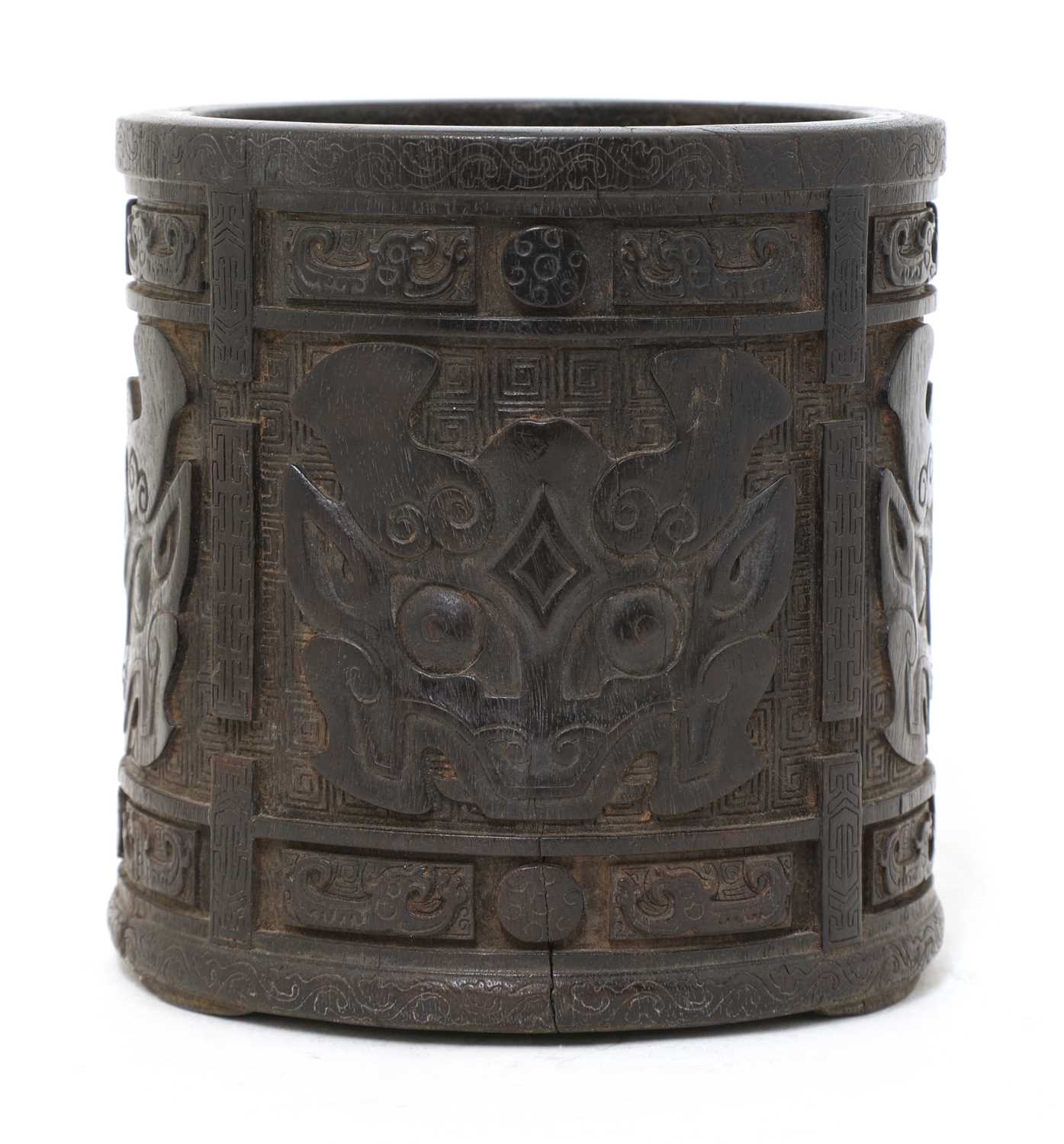 Lot 165 - A Chinese wood brush pot