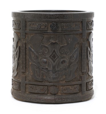 Lot 165 - A Chinese wood brush pot