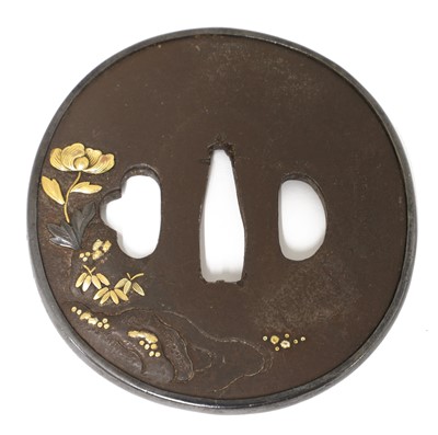 Lot 201 - A Japanese bronze Goto School tsuba