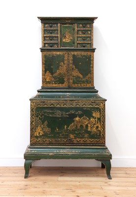 Lot 86 - A Northern European green-lacquered and japanned cabinet on stand