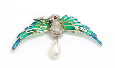Lot 220 - A silver plique-à-jour enamel brooch/pendant