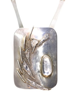 Lot 260 - A single stone rock crystal plaque or pectoral pendant, by Iris Oakes, c.1970