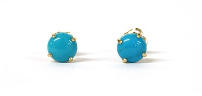 Lot 205 - A pair of gold single stone turquoise stud earrings