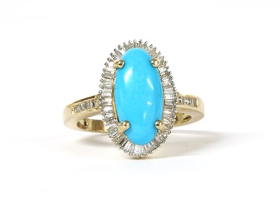 Lot 204 - A gold turquoise and diamond cluster ring