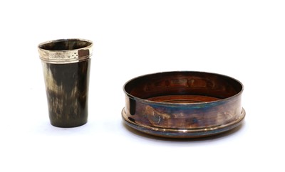 Lot 89 - A silver rimmed horn dice shaker/beaker