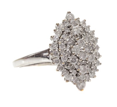 Lot 1201 - A 9ct white gold diamond cluster ring