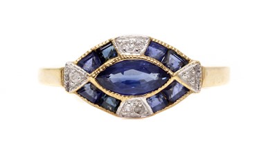 Lot 1291 - A 9ct gold sapphire and diamond lozenge ring