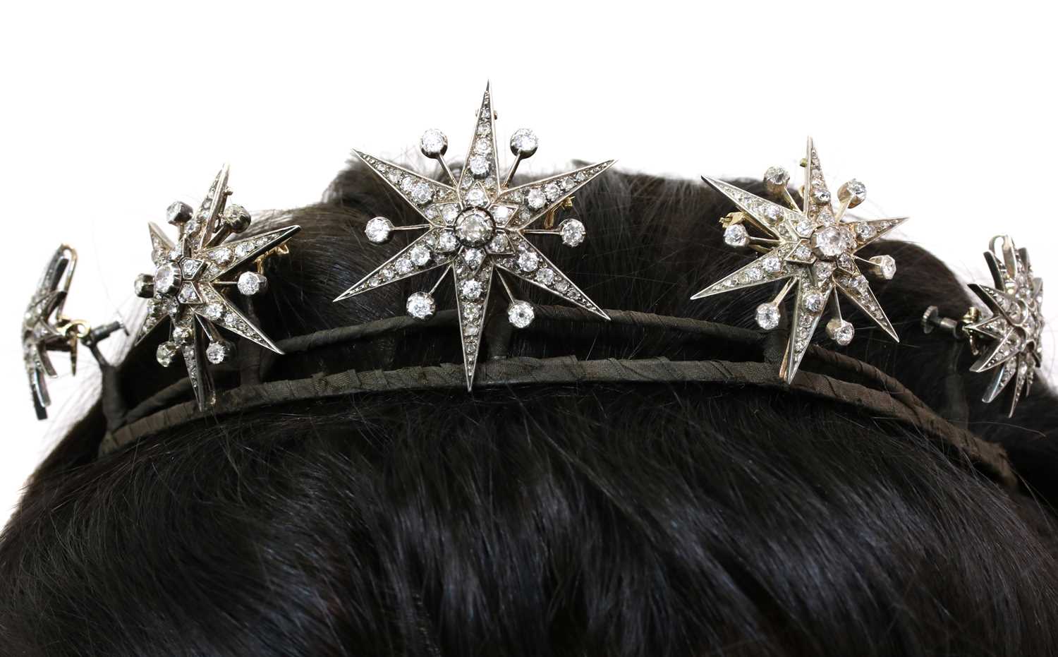 Lot 57 - A Victorian diamond set, five star tiara, c.1870-1880