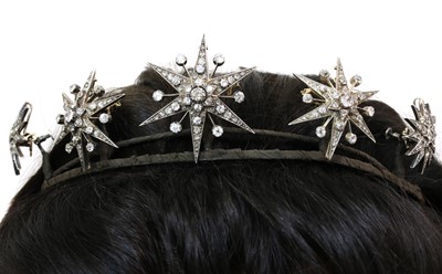 Lot 57 - A Victorian diamond set, five star tiara, c.1870-1880