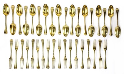 Lot 502 - A set of George II silver-gilt dessert cutlery